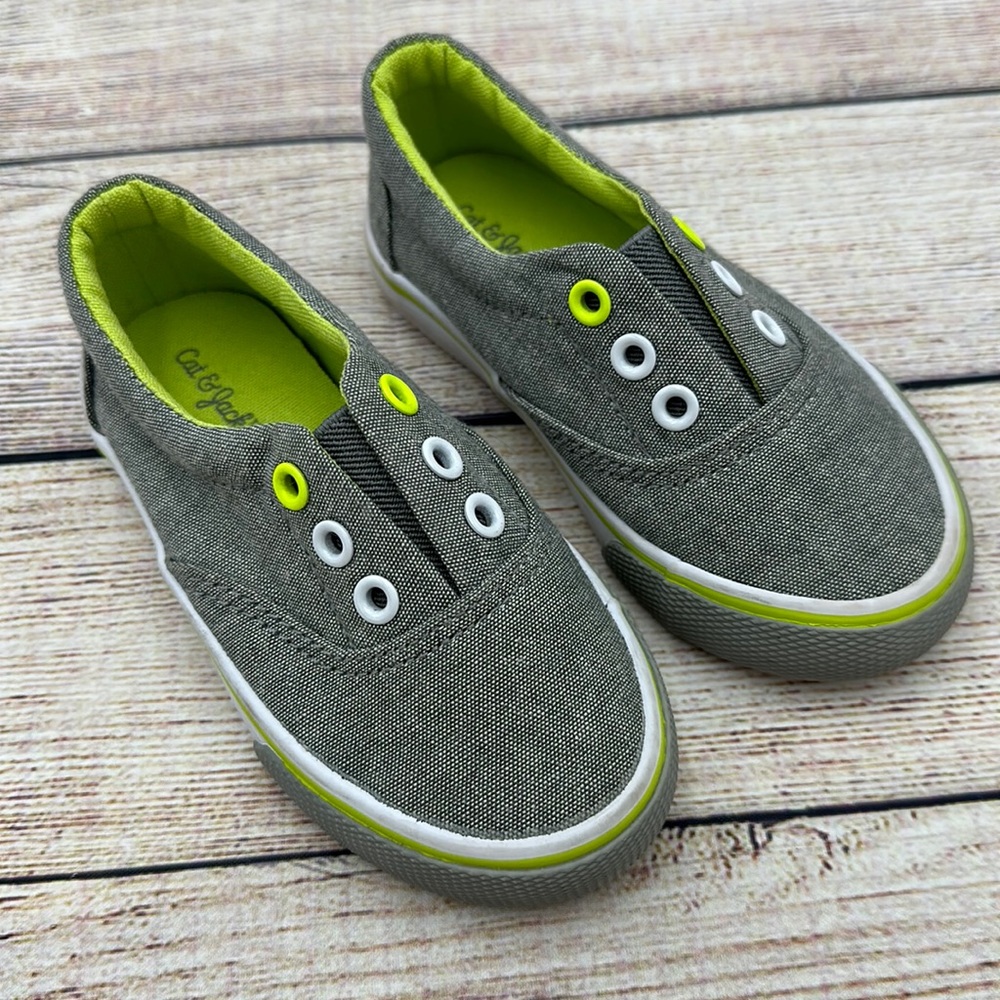 Cat & Jack Green and Grey Slip On Sneakers Size 6